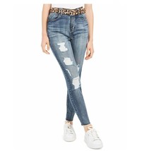 Dollhouse Juniors 7 Blue High Rise Ripped Skinny Belted Jeans Defect BJ53 - £3.90 GBP