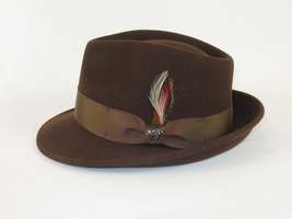 Men BENTLY HEADWEAR Hat Australian Wool Pinch Front Fedora Hudson HU421 Brown image 3