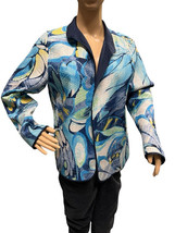 Alfred Dunner Vibrant Blue Yellow Spring Colors Art to Wear Open Front Jacket 10 - $14.98