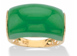 Genuine Green Jade Lucky Symbols Dome 14K Gold Sterling Silver Ring 6 7 8 9 10 - £239.24 GBP