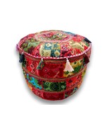 Indian Decorative Pouf OttomanEmbroidered &amp; Patchwork Red Ottoman Cover  - £30.95 GBP