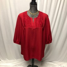 Blair Blouse Womens XL Red Lace Balloon Sleeve Top Shirt Tunic Christmas Office - £11.93 GBP