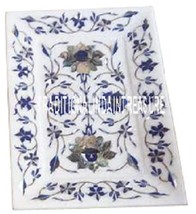 9&quot;x12&quot; White Marble Cake Tray Plate Rare Lapis Marquetry Floral Collecti... - £150.86 GBP