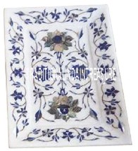 9&quot;x12&quot; White Marble Cake Tray Plate Rare Lapis Marquetry Floral Collecti... - £150.91 GBP