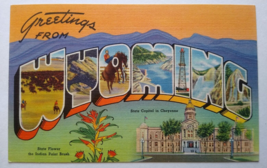 Greetings Hello From Wyoming Postcard Large Big Letter Unused Vintage Tichnor - £13.24 GBP