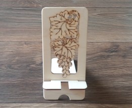 Grape and Leaves Phone Stand, Wooden Mobile Phone Stand, Hands Free Phone Stand - £28.86 GBP