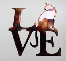 Love Word w/ Cat (Boxed) - Metal Wall Art - Copper 7&quot; x 6&quot; - £13.34 GBP