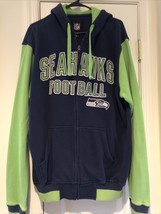 NFL Team Seattle Seahawks Mens Size L Zip Drawstring Hoodie Green Blue - £21.89 GBP