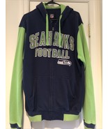 NFL Team Seattle Seahawks Mens Size L Zip Drawstring Hoodie Green Blue - £22.02 GBP
