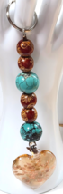 Hand-crafted Turquoise Gemstone &amp; Wood Bead Key Ring/Zipper Pull, Bag Ch... - $34.65