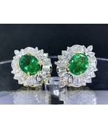 3Ct Oval Cut Lab-Created Emerald Stud Halo Women Earrings 14K White Gold... - £132.07 GBP