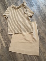 Vtg 60&#39;s Suit Saul Villa Galerie Villasette Blouse Skirt Beige Stripe It... - £69.59 GBP