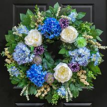 Vibrant Blue &amp; White Flower Wreath - 26 - $125.68