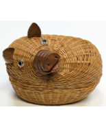 Vintage Brown Wicker Pig Basket Novelty - Small Cute Ring Storage - $29.69