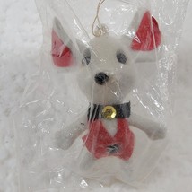 Christmas Mouse Flocked Ornament Orig Package McCrory Plastic Grey Vintage 1984 - £7.70 GBP