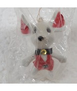 Christmas Mouse Flocked Ornament Orig Package McCrory Plastic Grey Vinta... - £7.80 GBP