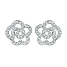 WOSTU 925 Silver Rose Flower Stud Earrings For Women Shiny CZ Charm Drop Dangle  - $21.26
