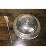 Vintage Silver Plated Round Butter Bell with Glass Insert &amp; Butter Spreader - $29.70