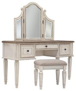 Realyn - White / Brown / Beige - Vanity/Mirror/Stool (Set of 3) - $8,527.46 MXN
