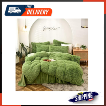 Shaggy Fluffy Duvet Cover Set Queen Size Super Soft Faux Fur Bedding Set 3 Pcs - £58.04 GBP