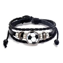 Soccer Football Pendant Black Leather Bracelet Wristband Bangle Men Jewelry Gift - £12.61 GBP