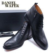 Fashion Men&#39;s Boots Leather Casual Shoes Black Brown Lace Up Pointed Toe Wingtip - £130.87 GBP