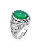 Sterling Silver Green Onyx Gemstone Christian Cross Ring - $137.18 CAD