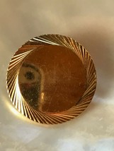 Estate Monet Signed Small Engravable Goldtone Round Disk with Etched Edge Brooch - $8.59