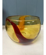Hand Blown Art Glass Bubble Bowl w/rare Auburn Red Orange Design 7.5” X 6” - $39.59