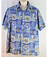 Kai Nani Hawaiian Aloha Camp Shirt Size X-Large Blue Floral Tapa Print - £17.30 GBP