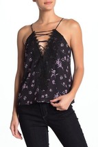 Wayf Tank Top Posie Lace Floral Print Strappy Cami Black Top SZ XL New $55 - £15.43 GBP