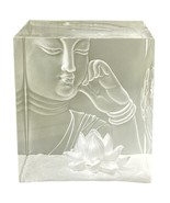 Chinese Buddha Lotus Glass Sculpture Heaven&#39;s Will PA00040 4-1/2&quot; Green ... - $128.23 CAD