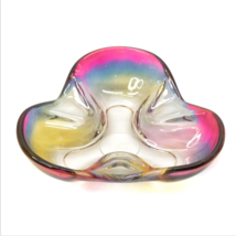 Vintage Pink Blue Multicolor Iridescent Art Glass Trinket Candy Dish Bow... - £19.32 GBP
