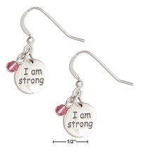 Sterling Silver &quot;i Am Strong&quot; Message Dangle Earrings with Pink Swarovski  - £78.30 GBP+