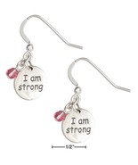 Sterling Silver &quot;i Am Strong&quot; Message Dangle Earrings with Pink Swarovski  - £78.55 GBP+