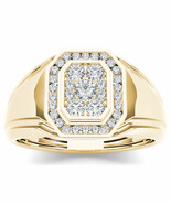 Authenticity Guarantee 
10K Yellow Gold 0.50Ct Diamond Men&#39;s Halo Weddin... - $869.99