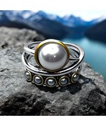Elegant Silver &amp; Gold Pearl Ring | Multi-Layered Statement Jewelry | Uni... - $22.47 CAD