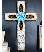 Rustic Aqua Blue Rose Flower Bless Our Family With Love And Grace Wall C... - $52.06 CAD