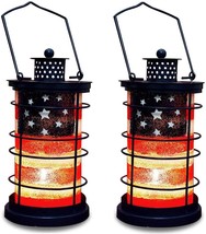 Rustic Metal Lantern Patriotic Decorative Candle Holder American Flag July 4th D - £31.87 GBP