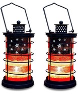 Rustic Metal Lantern Patriotic Decorative Candle Holder American Flag Ju... - £30.89 GBP