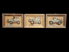 3 Vintage Classic Car Wood Wall Plaques 1912 Packard, 1904 Ford, 1901 Ol... - $24.75