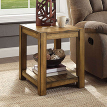 Solid Wood End Table Rustic Square Farmhouse Living Room Tables Storage ... - $109.49