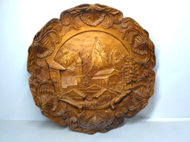 Hand Carved Wooden Wall Decor Plaque - German - Oberammergau ALPS Rustic - VTG - £20.71 GBP