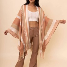 Leto Striped Fringe Edge Ruana Wrap Size One Size - $31.68