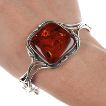 6 5/8&quot; Vintage Amber and sterling bangle bracelet - £108.48 GBP