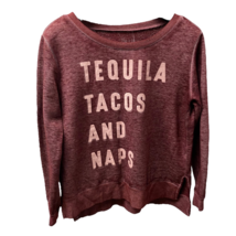 Zoe + Liv Sweatshirt Burgundy Hi Lo Long Sleeves Tequila Tacps Naps Slits Size S - £11.00 GBP