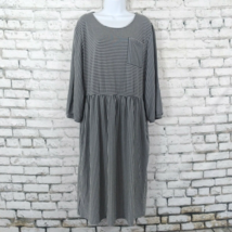 Merokeety Dress Womens XXL Gray Striped 3/4 Sleeve T Shirt Midi Pockets Casual - £19.65 GBP
