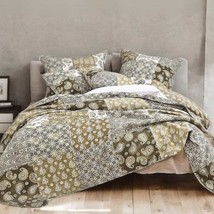 Bohemian Olive Brown Moroccan Paisley Floral Filigree Patchwork Cotton - $2,543.66 MXN+