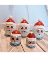 5 Hand Painted Santa Claus Wooden Egg Shaped Head Christmas Vintage 1991 - £8.09 GBP