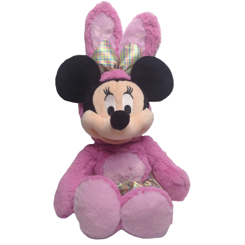 Disney Store Minnie Mouse Plush Pink Easter Bunny Outfit Rabbit Ears Plaid Toy - £11.77 GBP